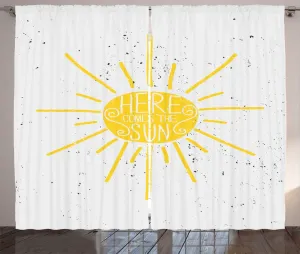 Штора ABAKUHAUS Солнце в деревенском стиле, с текстовым рисунком в стиле гранж, универсальная ленточная штора для гостиной с петлями и крючками, 280 x 225 см, цвет: жемчужно-горчичный белый Abakuhaus