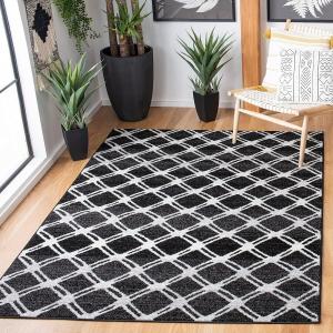 Ковер SAFAVIEH, 122 x 183 см, Adirondack Collection, Black & Light Grey, Trellis Design, Non-Shedding & Easy Care, идеален для помещений с высокой проходимостью: прихожая, гостиная, спальня (ADR105F)