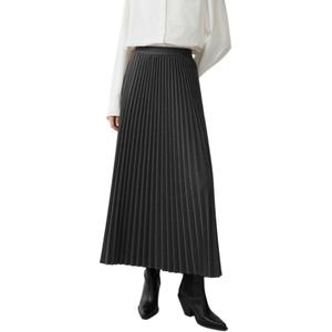 ELLE Повседневная длинная юбка женская темно-серая умеренной длины плиссированная