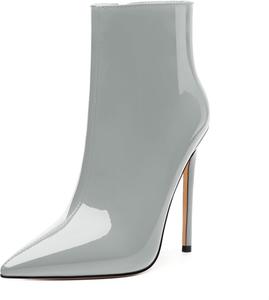 Женские ботильоны FOGEENA с заостренным носком, высоким каблуком-кубиком, из лакированной кожи, с боковой молнией, каблук 12 см, короткие ботинки, сексуальные, для свадьбы, свиданий и работы, осенние туфли, Grey