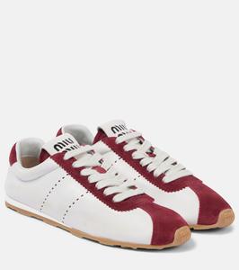 Кроссовки из кожи с отделкой из замши Plume Miu Miu, BIANCO+CERISE