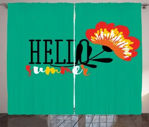 Штора ABAKUHAUS Hello Summer в деревенском стиле с цветочным принтом Hello Summer, универсальная ленточная штора для гостиной с петлями и крючками, 280 x 225 см, цвет морской волны, черный Abakuhaus