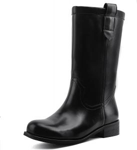 Сапоги до середины икры для женщин, на подъем, осенние ездовые сапоги, с круглым носком, удобные, с низким массивным каблуком, повседневные платьевые сапоги JilTrdWei, Black