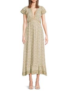 Платье макси с цветочным принтом, рукавами-крылышками и V-образным вырезом Max Studio, кремовый