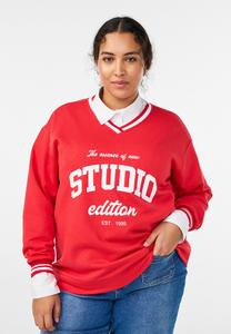 Толстовка Zizzi MIT V-AUSSCHNITT UND TEXTPRINT, True Red W/B White/Red