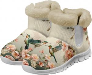 Зимние ботинки Howilath с принтом грибов для женщин, противоскользящие с меховой подкладкой, пушистые снежные сапоги, Hummingbird Floral