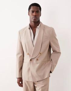 Двубортный пиджак из бежевой фланели Asos Design