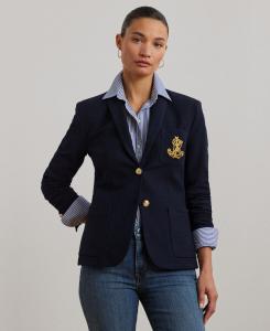Жаккардовый блейзер с вышивкой булиньон, размеры P/XS-3X Lauren Ralph Lauren, Lauren Navy