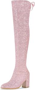 Женские сапоги Allegra K с круглым носком, массивным каблуком и высоким голенищем выше колена, Pink