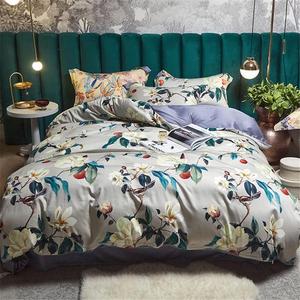 SkiPdr Комплект постельного белья хлопковый с ярким принтом цветы и листья с молнией