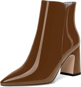 Женские ботильоны ROSERWISH для свиданий, мода, на молнии, повседневные, с заостренным носком, лакированные, с массивным каблуком 3,3 дюйма