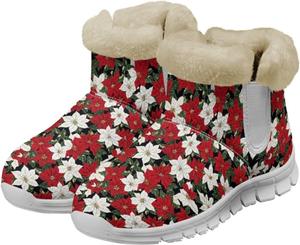 Женские ботинки на щиколотку с утеплителем и меховой подкладкой, зимние легкие прогулочные ботинки, низкие ботинки, высокие ботильоны с флисом Psesaysky, Poinsettia