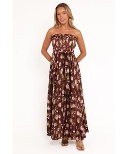 Женское длинное платье без бретелей Angelique - коричневое с цветочным принтом Petal and Pup, Brown