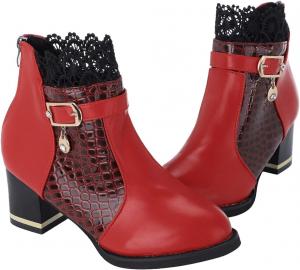 Женские массивные ботильоны на платформе и высоком каблуке, с шнуровкой, готические ботинки на щиколотку с пряжкой, панк-туфли с кружевом Generic, Red