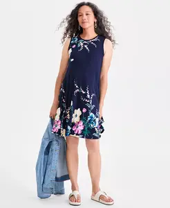 Женское платье-шлёпанец без рукавов с принтом Style & Co, синий