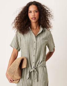 Рубашка с узлом спереди в полоску шалфея Jdy