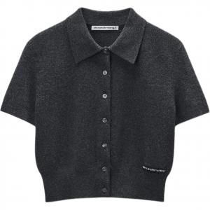 Кардиган-поло вязаный с логотипом Alexander Wang, серый