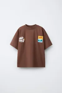 Футболка с графическим принтом Zara, коричневый