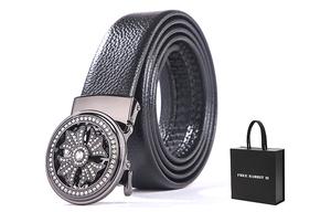 FREE RABBITⅡ Мужской кожаный ремень из коровьей кожи шириной 3.5 см, Black+Box Limited Edition