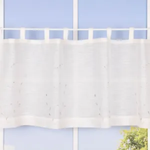 Занавеска-бистро из органического хлопка с вышивкой в виде листьев и льняной текстурой, прозрачная, кремово-белая/серая, 150x50 см Schöner-Leben