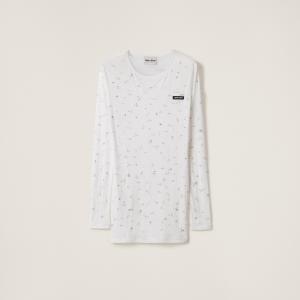 Вязаное трикотажное платье с вышивкой и резинкой MIU MIU, белый