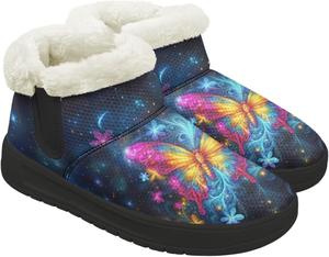 Женские зимние ботильоны без застежки для снега, легкие, теплые, с меховой подкладкой, противоскользящие, короткие уличные ботинки, размеры 4.5-12 Chririnla, Galaxy Butterfly