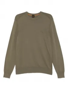 Джемпер с круглым вырезом и вышитым логотипом BOSS, зеленый