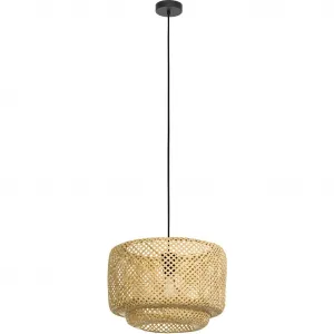 Подвесной светильник HYKEHAM, сталь и дерево, E27, подвесной светильник, коридорный светильник, лампа E27 1 шт. Подвесной светильник, H110 x Ø42 см, черный, 1x40W без лампы. Eglo, черный