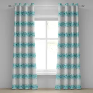 Бирюзовая штора на люверсах ABAKUHAUS с абстрактным цветочным узором, классический художественный дизайн, декоративные двухпанельные шторы, 280 см x 175 см, бирюзовый, белый Abakuhaus
