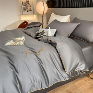 Yalu Комплект постельного белья из 4 предметов (простыня на резинке 150 см, пододеяльник 200х230 см), цвет Light Luxury - Premium Gray, 60 нитей, хлопок Синьцзян