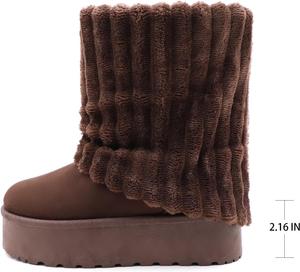 Женские замшевые ботильоны на платформе с утеплителем, зимние, с меховой подкладкой, противоскользящие, короткие с манжетой, с утолщенной подошвой EXEBLUE, Brown