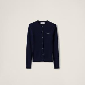 Кардиган из кашемира и шелка с косами MIU MIU, темно-синий