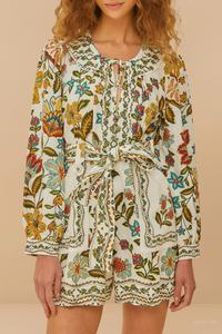 Ботанический комбинезон с поясом в цвете айвори FARM Rio, белый