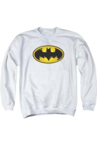 Толстовка с круглым вырезом для взрослых с изображением летучей мыши и аэрографией Batman Gildan, белый