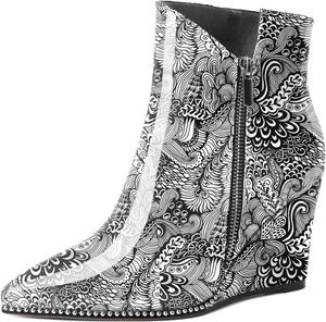 Женские ботильоны на танкетке Zamikoo с вырезом V, серебристой отделкой бусинами, танкетка Chelsea, на молнии сбоку, из лакированной кожи, для женщин, 3,5 дюйма