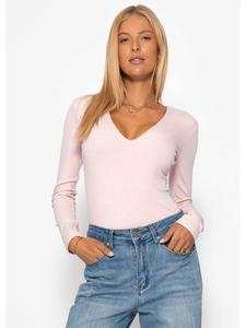 SASSYCLASSY Боди с длинными рукавами и V-образным вырезом, розового цвета