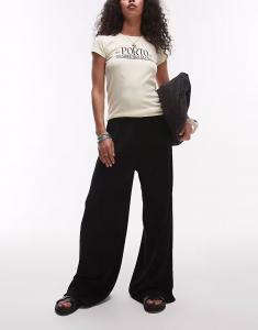 Широкие фактурные брюки Topshop черного цвета