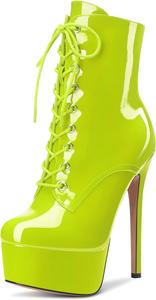 Женские ботильоны Aachcol с короткой платформой, высокие каблуки-стилетто, круглым носком, на шнуровке, из лакированной кожи, каблук 6,5 дюйма, Green B