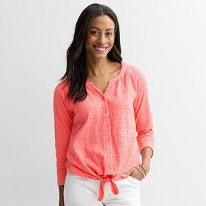 Топ с пуговицами спереди Petite Pucker Knit Croft & Barrow, Viva Peach