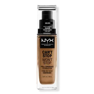 Тональная основа Can't Stop Won't Stop с матовым покрытием, обеспечивающая полное покрытие в течение 24 часов. NYX Professional Makeup, Golden (medium deep w/ neutral undertone)