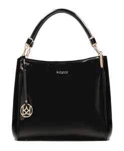 Лакированная сумка через плечо с брелоком для ключей Kazar, черный