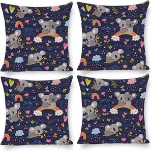 Kazynee Декоративные наволочки с мультяшными коалами для мальчиков комплект из 4 штук хлопок лен квадратные