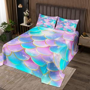 Erosebridal Комплект постельного белья King Mermaid Tail с сине-фиолетовыми блестящими чешуйками в морской тематике, из мягкого микрофибры для детей и взрослых, Purple Blue