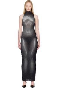 Jean Paul Gaultier Длинное макси-платье «Длинная серебряная пыль для тела» в черно-серебряной гамме