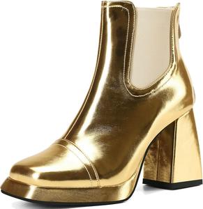 Металлические платформенные ботинки Chelsea DINTAHA, ботильоны на квадратном носке с высокой массивной подошвой, Gold