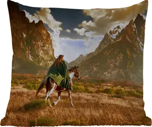 Подушка для улицы - Лошадь - Всадник - Природа - 60 x 60 см - Устойчива к погодным условиям - Подушка для отдыха - Декоративная - Подушка для сна MuchoWow