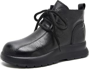 Женские кожаные ботильоны на платформе с боковой молнией, милый округлый носок, шнуровка, мягкая подошва, плоский каблук, ботинки для повседневной носки, дома, в офисе и для прогулок NBZKBNG, Black Velvet