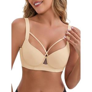 Женский бюстгальтер 3/4 чашки push-up с мягким косточком, перекрестные бретели, регулируемые лямки Inspire Chic, Beige