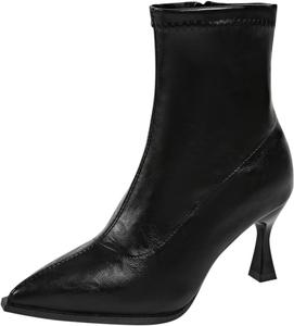 Женские ботильоны из искусственной кожи на высоком каблуке-стилете, с боковой молнией и заостренным носком, элегантная обувь на осень 2025 Generic, Black