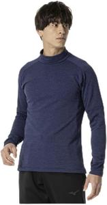 Мужская тренировочная футболка Mizuno 32MAB542, из эластичного флиса, с высоким воротником, длинным рукавом, эластичная, термофутболка, синий